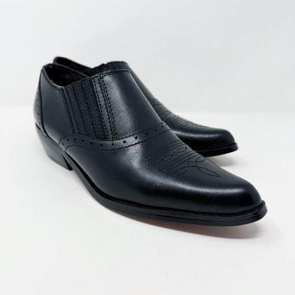 Dingo Black Leather Western Ankle Booties Women's Size 8 Slip On Stitched Design - Picture 1 of 10